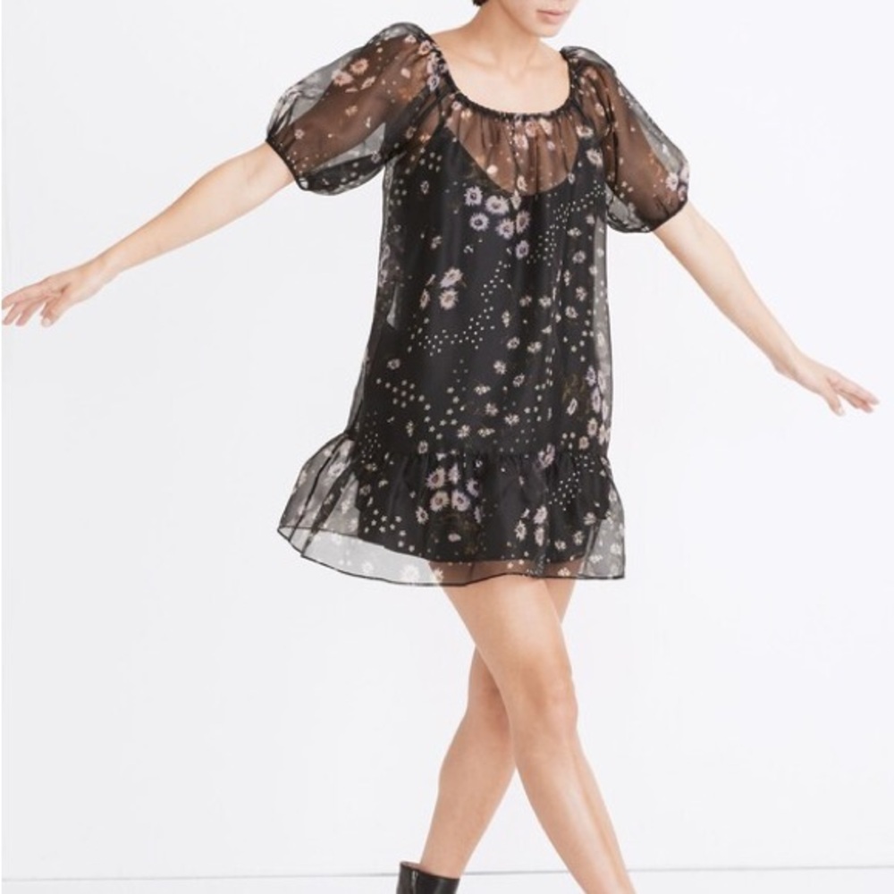 Puff Sleeve Mini Dress Whimsygoth Silk Goth Indie Feminine Boho Ethereal Dark